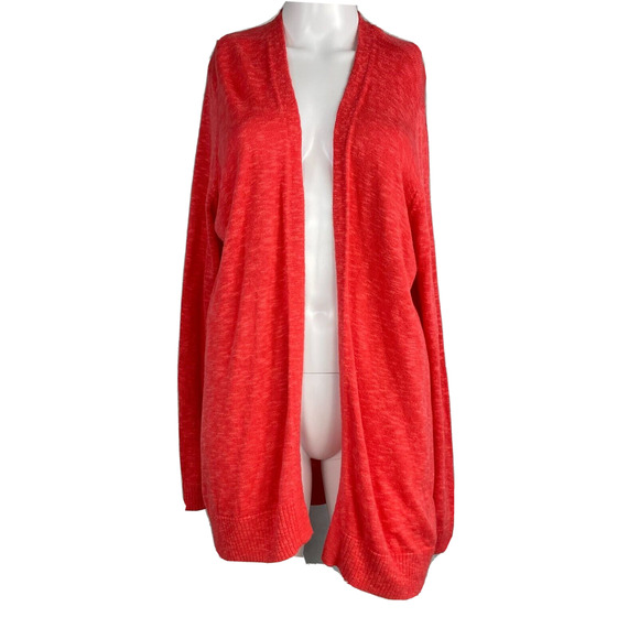 Gap Cardigan Womens Sz‎ XL Coral Red Cotton Stretch Long Duster Cardi Sweater - Picture 1 of 7